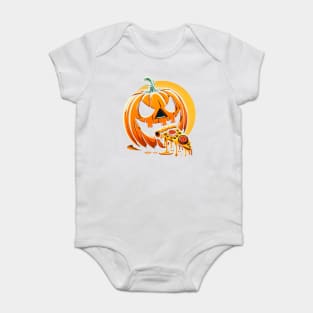 Scary Pumpkin eating Pizza Baby Bodysuit